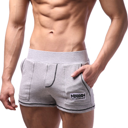 MetroMaleWear Boston athletic short grey heathered sweatshorts with black contrast stitching and front pocket patch