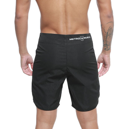 Black metro male wear metro musclewear intenso physique board short with sleek athletic cut and white waistband branding