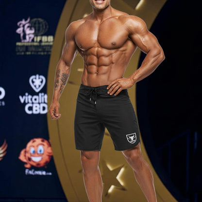 MetroMaleWear MetroMuscleWear Intenso black athletic shorts with white shield logo and drawstring waistband