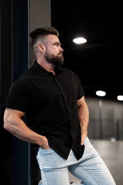 Jed North Men's Muscle-Fit Stretch Short Sleeve Shirt - Onyx Black