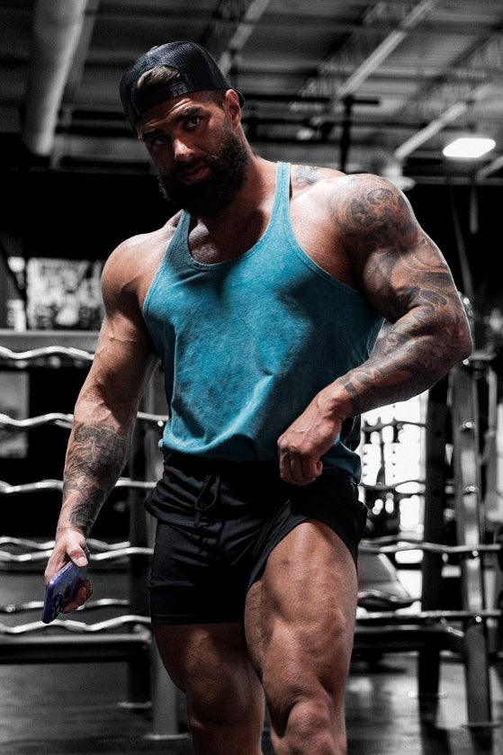 Jed North Men's Retro Washed Bodybuilding Stringer - Deep Sea