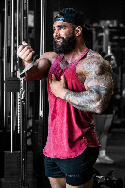 Jed North Men's Retro Washed Bodybuilding Stringer - Crimson