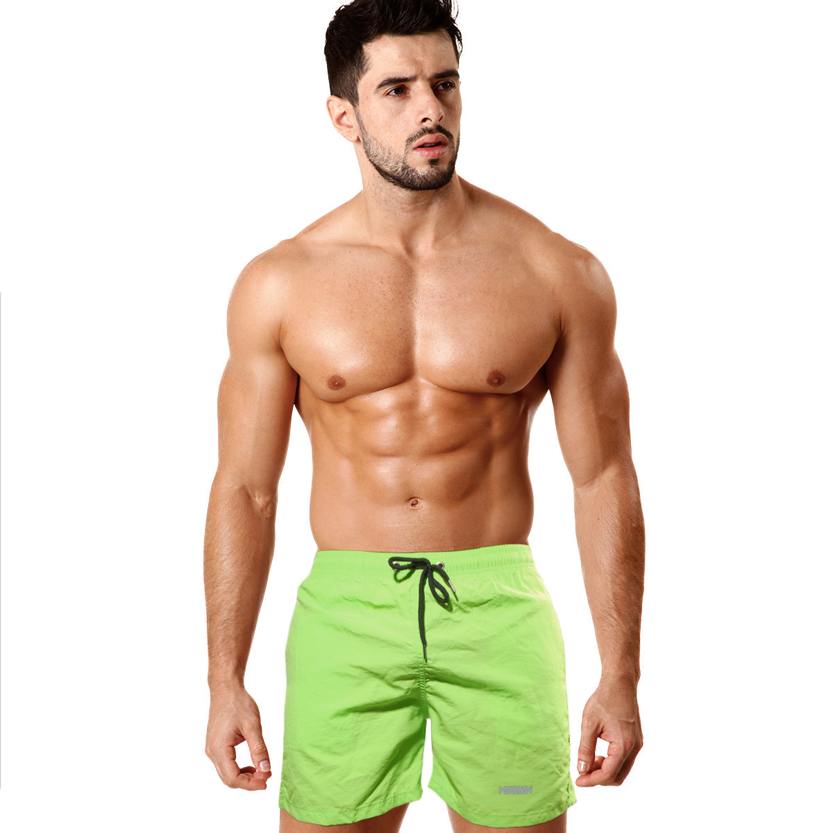 Bright lime green swim trunks with black drawstring waistband from metromalewear pool party short neon green 4773-07