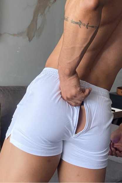 JJ Malibu Men's Peek-A-Boo Varsity 2" Short Shorts  -  Marshmallow
