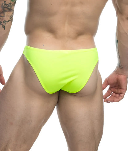 Justin plus Simon classic mens bikini bright neon green briefs made from soft breathable fabric for everyday comfort