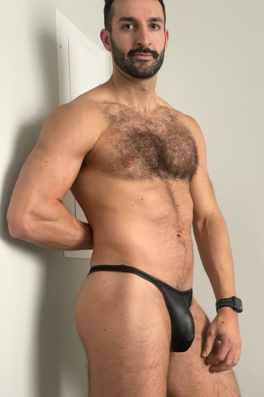 JJ Malibu Men's Soft Vegan Leather Scrunch-Butt Briefs - Black Liquorice
