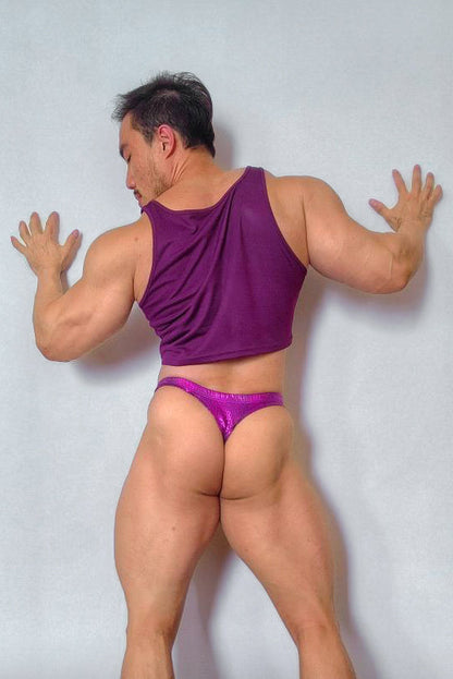 JJ Malibu Men's Metallica Men's Thong with Bulge Pouch - Purple Croc