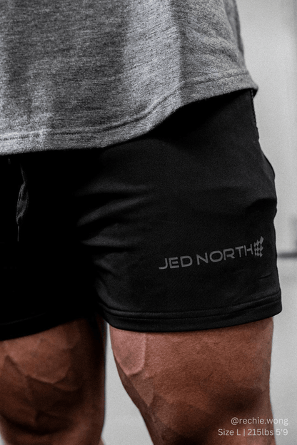 Jed North Men's Agile Bodybuilding 4'' Shorts w Zipper Pockets - Noir