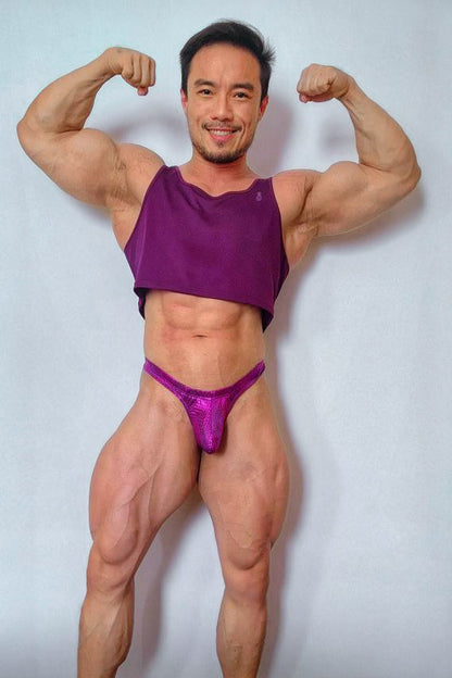 JJ Malibu Men's Metallica Men's Thong with Bulge Pouch - Purple Croc