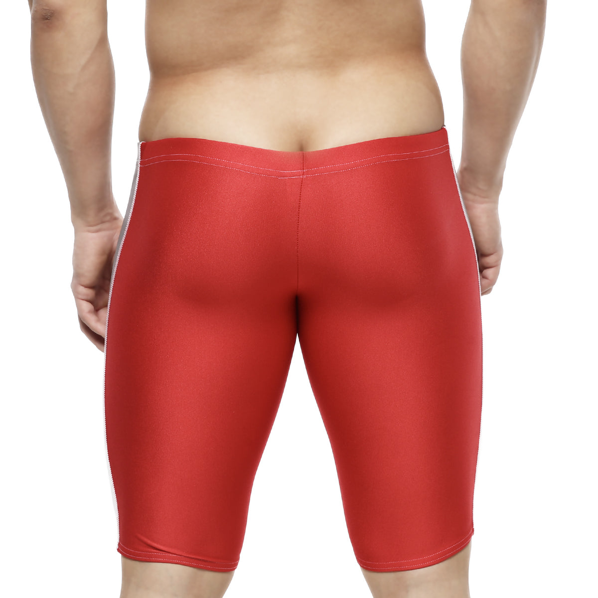 Metro malewear new jammer swim boxer oche 4994-25 red form-fitting shiny fabric with subtle white side stripes