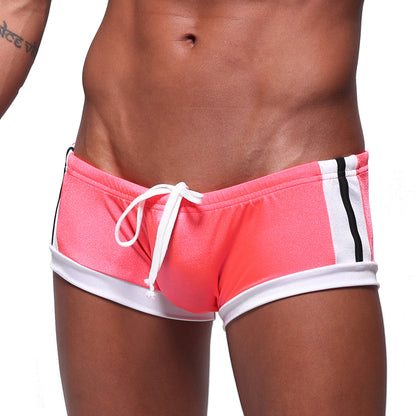 MetroMaleWear silver swim boxer neon pink 4906-02 pink and white athletic swim trunks with black stripes and drawstring waist