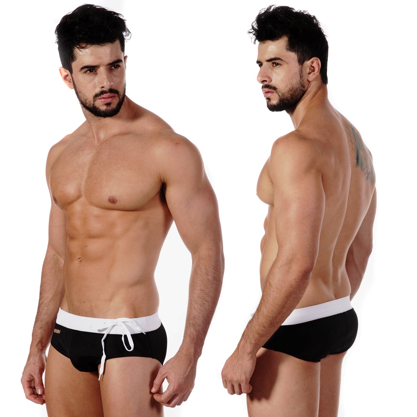 MetroMaleWear Obsidiana swim brief 4910-20 black swim trunks with white waistband and matching drawstring for men