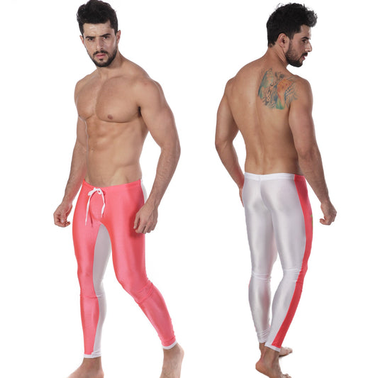 MetroMaleWear Runner RED 4911-12 high-waisted swim trunks with glossy finish and bold pink and white color blocking