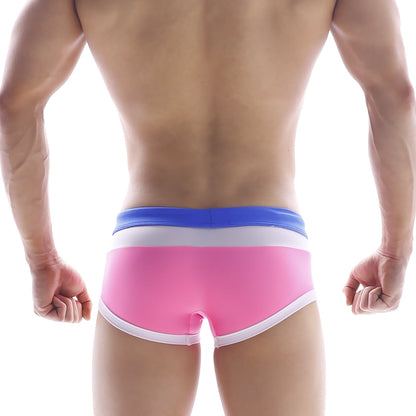 MetroMaleWear Trio Swim Trunk Pink II 4913-01 pink swim trunks with blue waistband and white trim for men