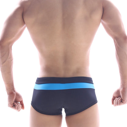 MetroMaleWear swim trunk sky 4913-45 black with bright blue stripe across waistband for casual swimming use