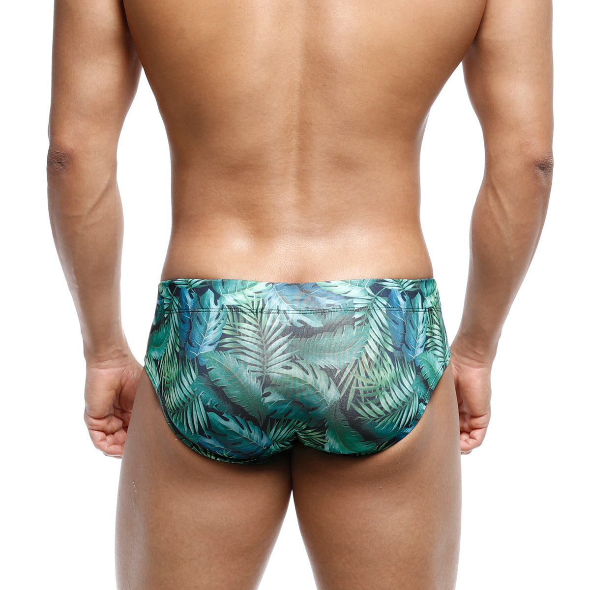 MetroMaleWear classic swim brief jungle 4914-08 featuring green tropical leaf pattern for beachwear use