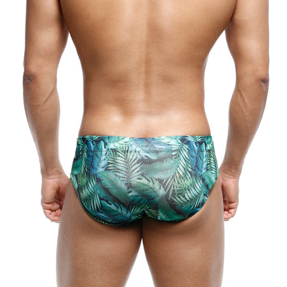 MetroMaleWear classic swim brief jungle 4914-08 featuring green tropical leaf pattern for beachwear use