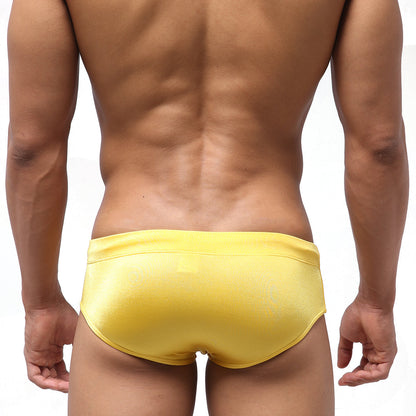 Bright yellow sleek satin swim trunks from metromalewear classic swim brief mango 4914-15 collection