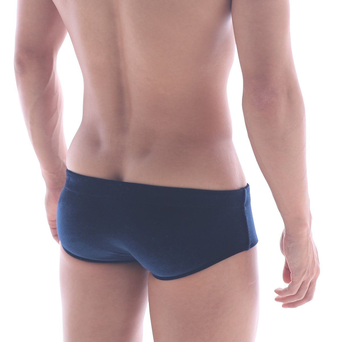 Navy blue metroMalewear velvet swim brief 4914-28 with smooth form-fitting fabric and subtle side panel detailing