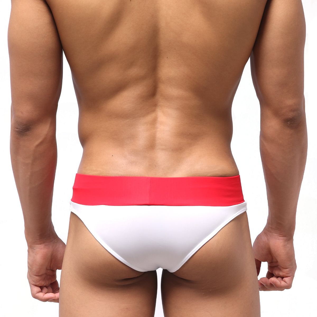 MetroMaleWear halfback swim bikini white with a vibrant red waistband designed for comfortable beachwear