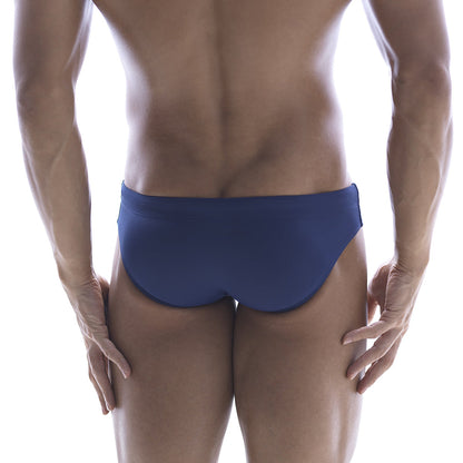 MetroMalewear Scottish swim brief blue 4916-86 showing smooth form-fitting blue swim trunks front view