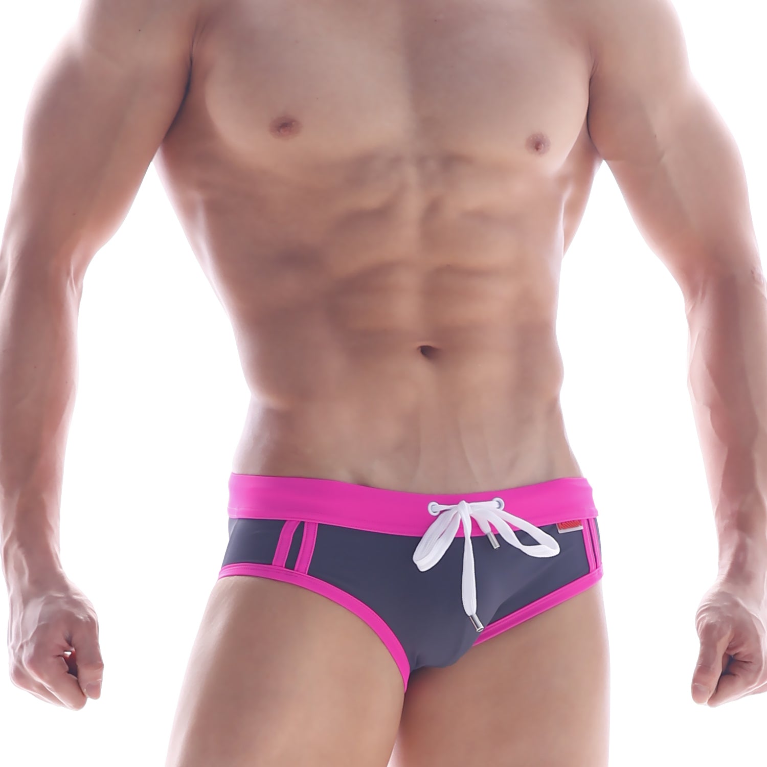 Metro male wear deporte swim brief grey 4924-11 bright pink and navy blue swim trunks with white drawstring
