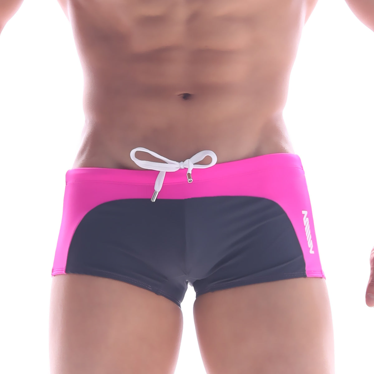 MetroMaleWear Arc swim boxer pink 4925-02 bright pink and black swim trunks with white drawstring waistband