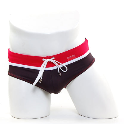 MetroMaleWear Ibiza swim brief black 4928-22 red and black swim trunks with white trim and drawstring front view