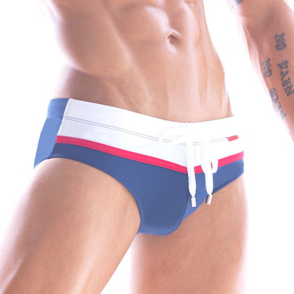MetroMaleWear Ibiza swim brief navy 4928-28 blue swim trunks with white waistband red stripe and matching drawstrings