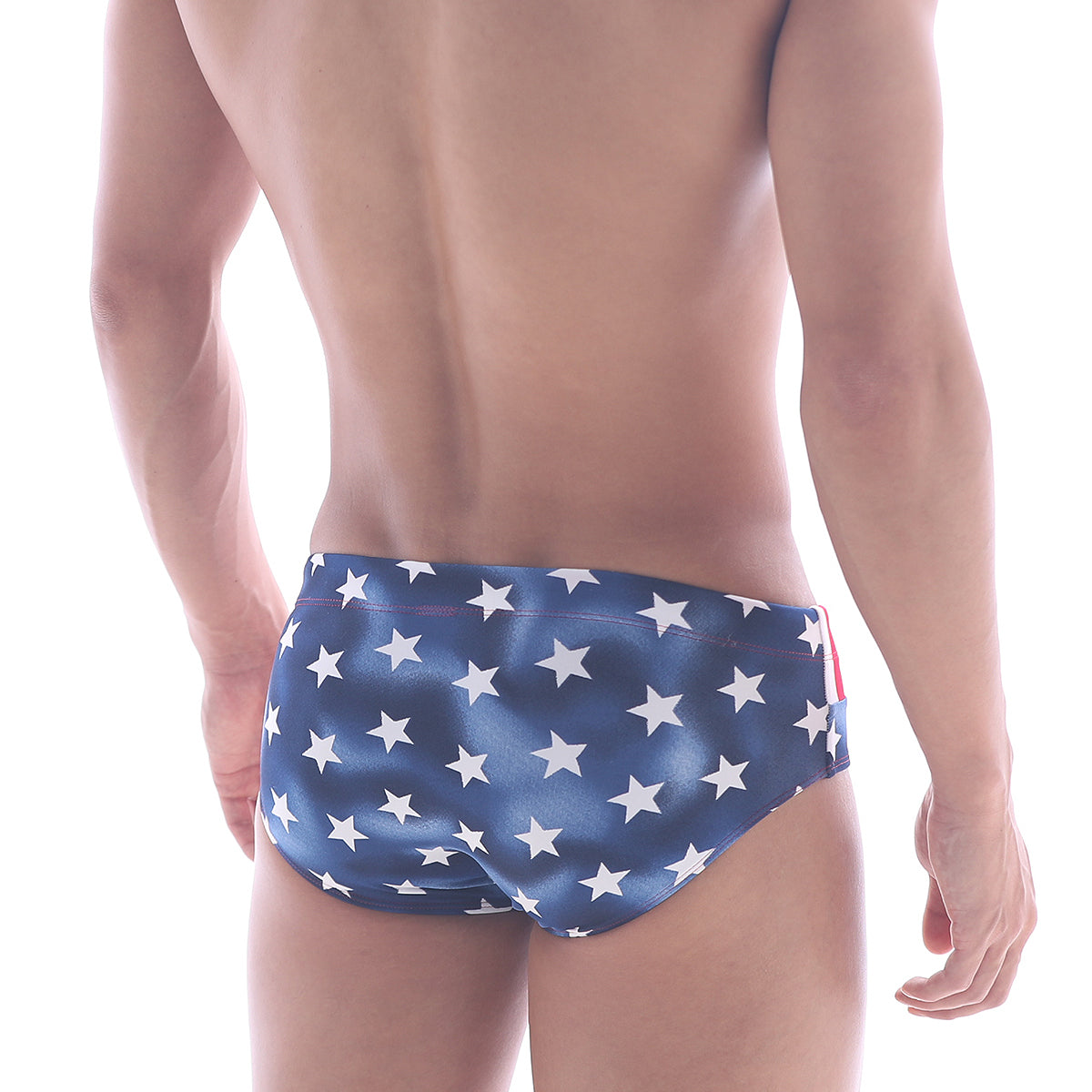 MetroMaleWear american swim brief 4928-90 blue swim trunks with white star pattern for beach and pool use