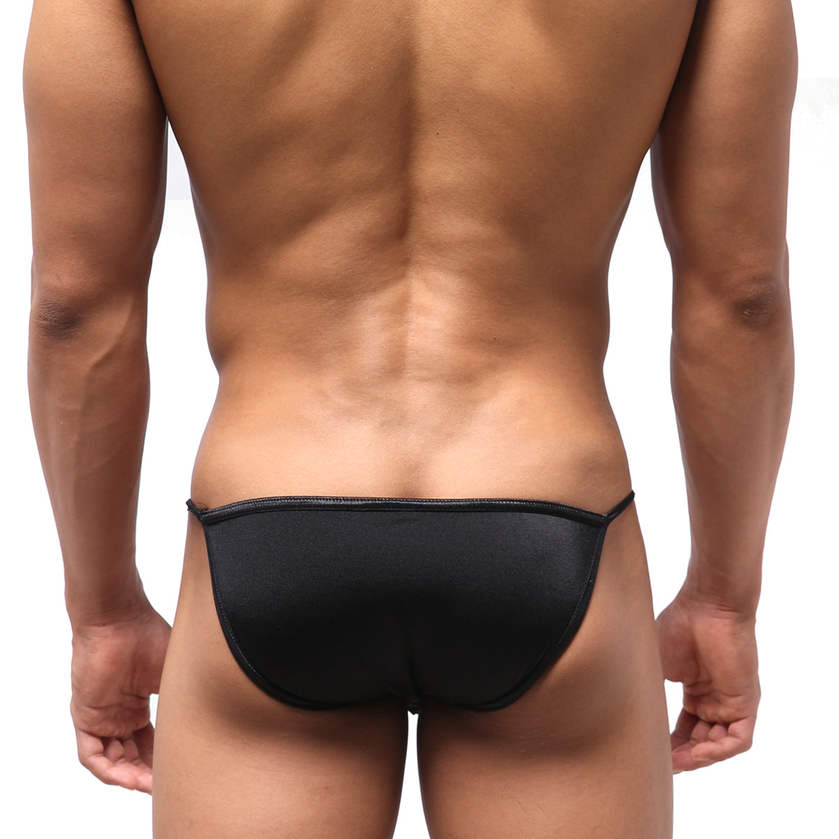 Black sleek form-fitting swim trunks with smooth fabric finish in MetroMaleWear Dangerous Swim Bikini 4930-20