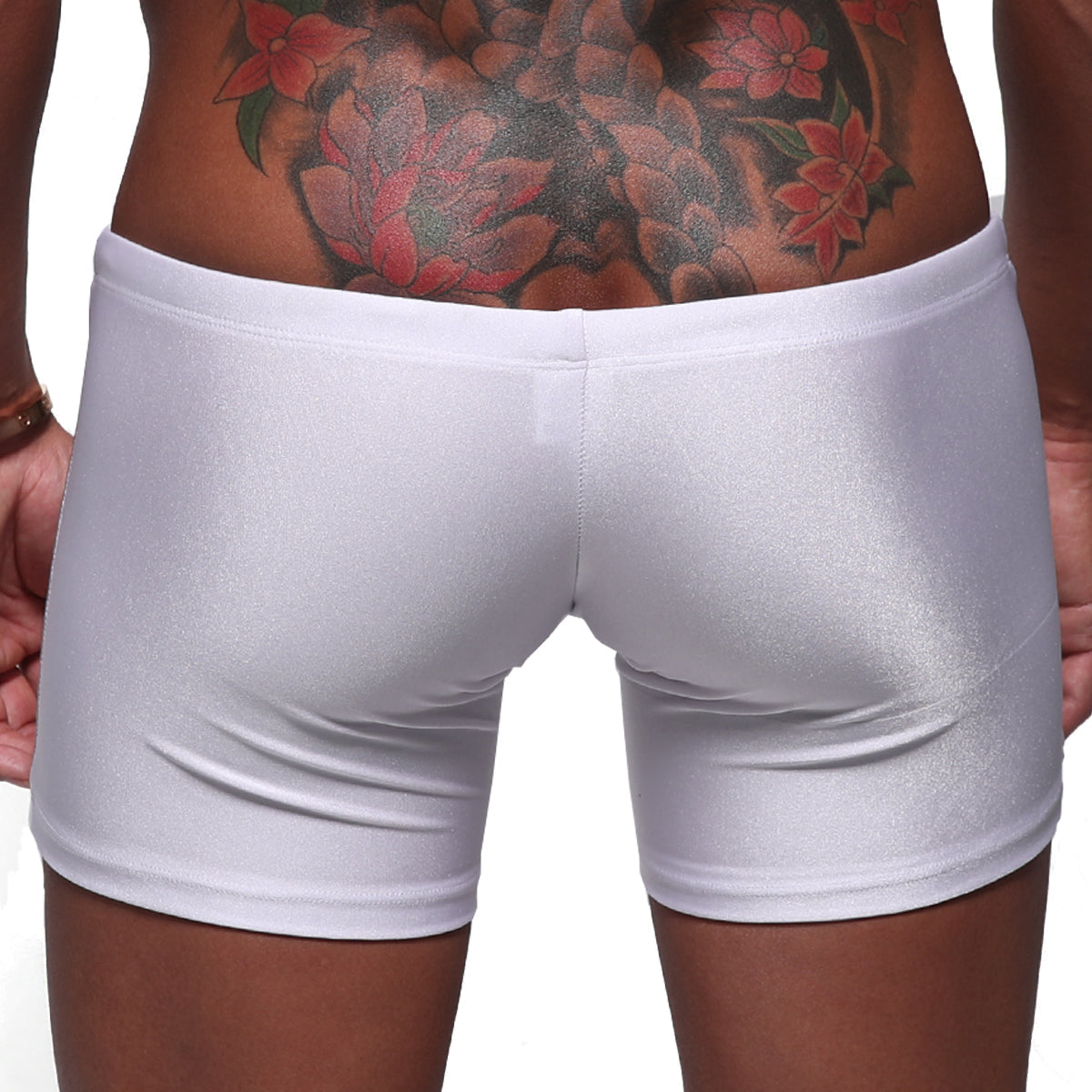 MetroMaleWear extreme square white fabric shorts with elastic waistband and snug fit for comfortable wear