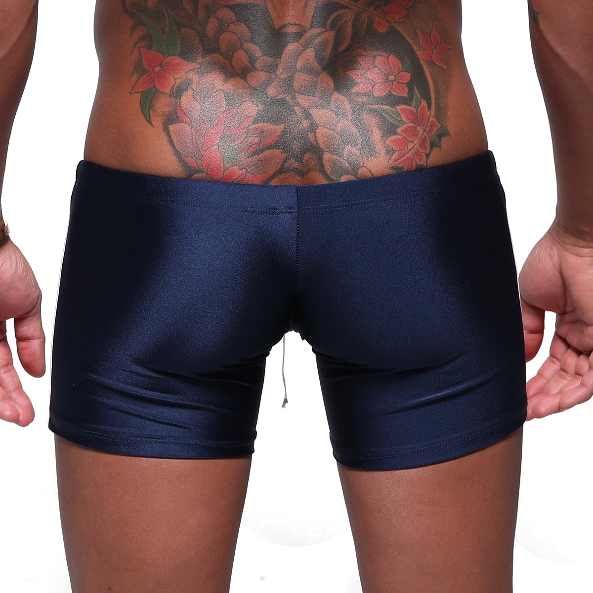 MetroMalewear extreme square navy 4933-28 shiny navy blue swim trunks with sleek form-fitting design