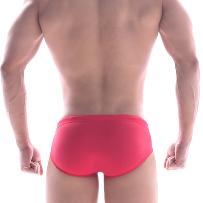 Bright red metroMaleWear panel swim brief with a smooth form-fitting design perfect for swimming and beachwear