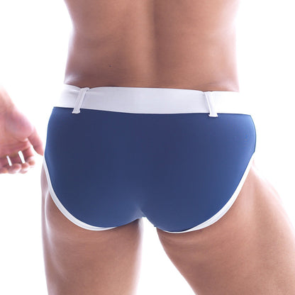 Navy blue metro malewear patagonia swim brief 4936-28 with white waistband and trim for swimming use