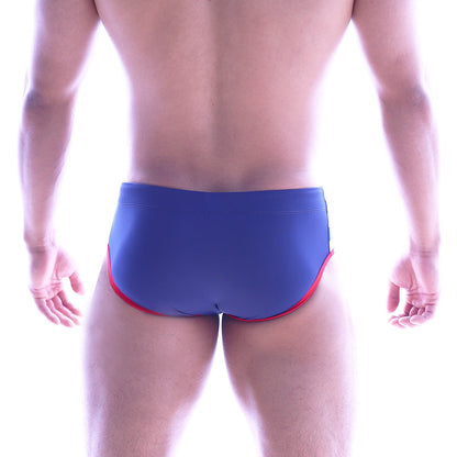 MetroMalewear vigor swim brief blue 4936-41 features blue swim trunks with red trim for comfortable swimming