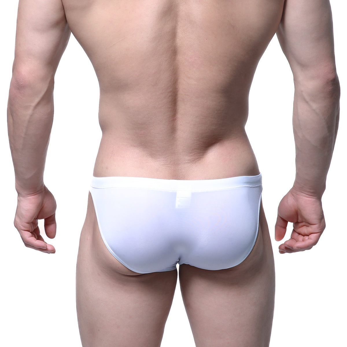 White metro male wear see-through swim bikini briefs with smooth seamless design for comfortable wear