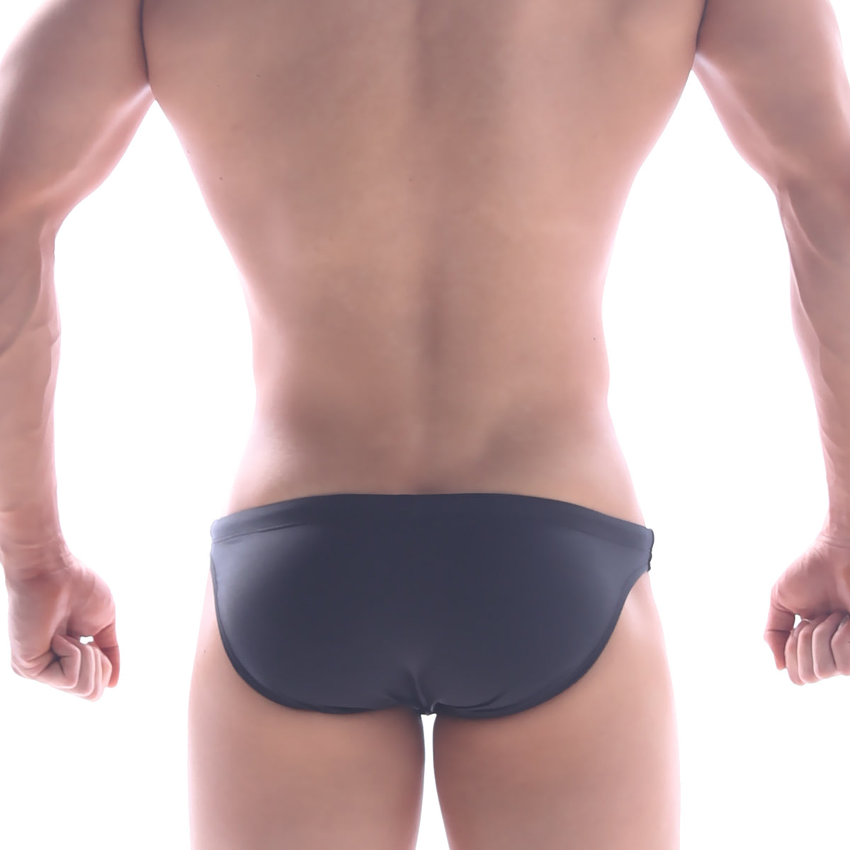 MetroMaleWear classic swim bikini black 4937-20 smooth form-fitting black swim trunks front view