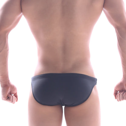 MetroMaleWear classic swim bikini black 4937-20 smooth form-fitting black swim trunks front view