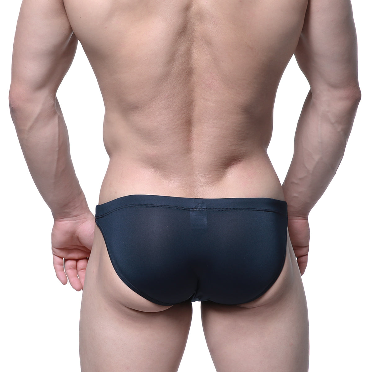 Dark navy blue sheer mesh briefs from metromalewear see through swim bikini black 4937-21 front view