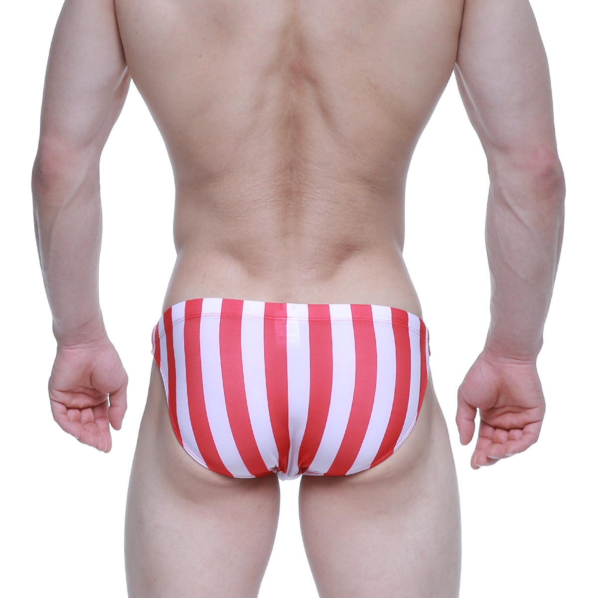 MetroMaleWear classic swim bikini red stripe 4937-33 featuring red and white vertically striped swim trunks front view