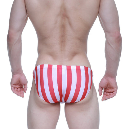 MetroMaleWear classic swim bikini red stripe 4937-33 featuring red and white vertically striped swim trunks front view