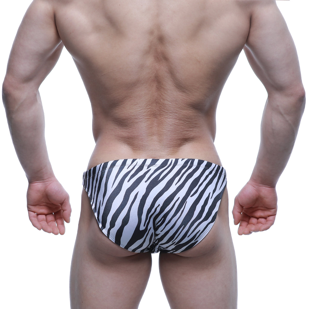 MetroMaleWear classic swim bikini Hidalgo 4937-59 black and white zebra-striped men’s swim trunks front view