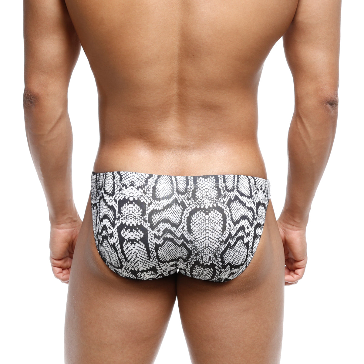 MetroMaleWear classic swim bikini with black and white snake scale pattern made of lightweight fabric for swimming