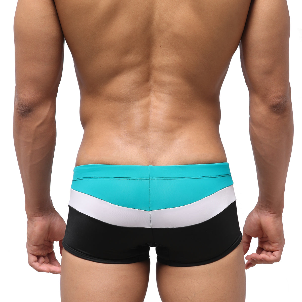 Metro male wear lycos swim trunk green 4938-07 features turquoise white and black striped sleek modern design