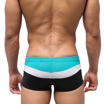 Metro male wear lycos swim trunk green 4938-07 features turquoise white and black striped sleek modern design
