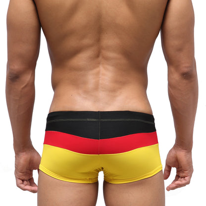 MetroMaleWear Lycos swim trunk in German flag colors black red and yellow striped design for men