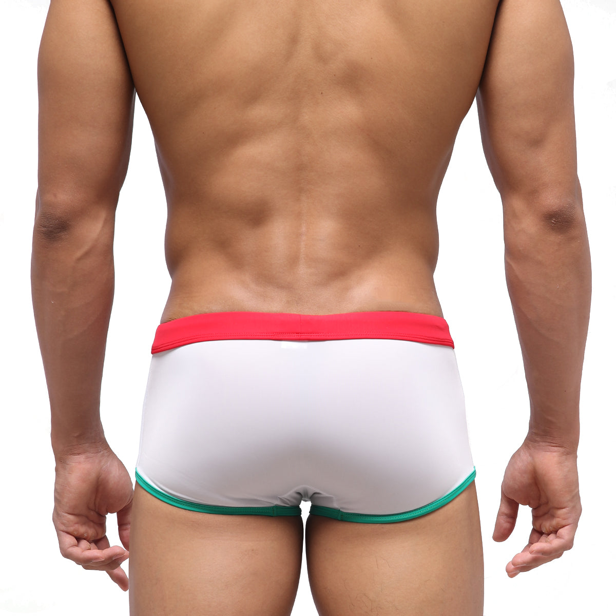 White briefs with a red waistband and green trim from metromalewear fresco swim trunk italy 4944-07 collection