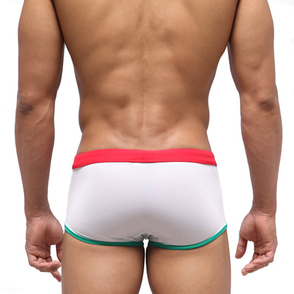 White briefs with a red waistband and green trim from metromalewear fresco swim trunk italy 4944-07 collection