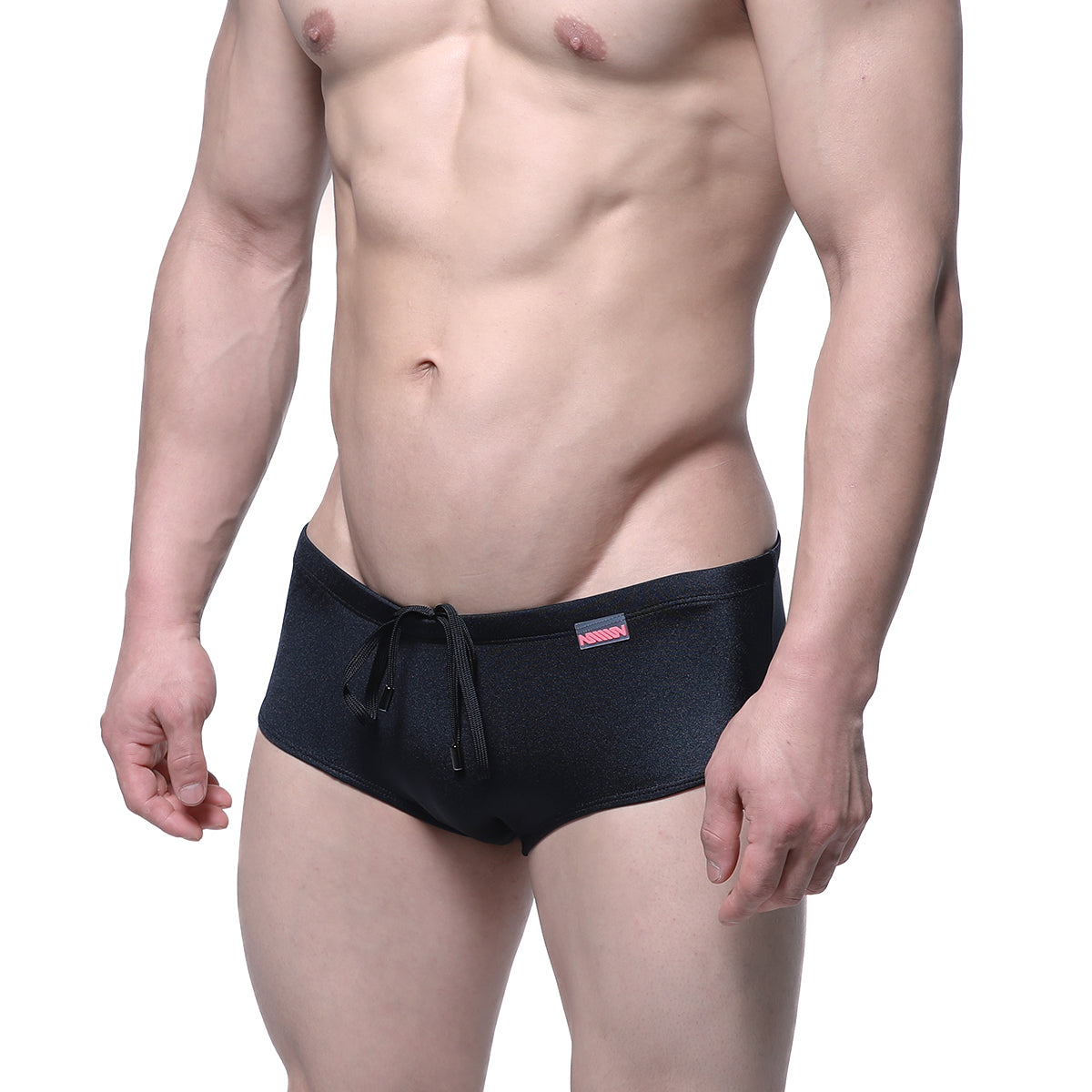 MetroMaleWear Charile swim brief onyx 4945-20 black trunks with drawstring waistband and small pink side logo